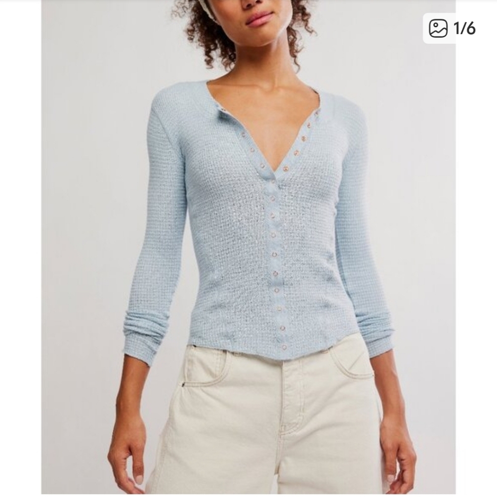 FREE PEOPLE Going Places Pearl Blue Cardigan